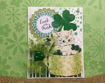 Lucky Kitty St. Patrick’s Day Hand Made Greeting Card