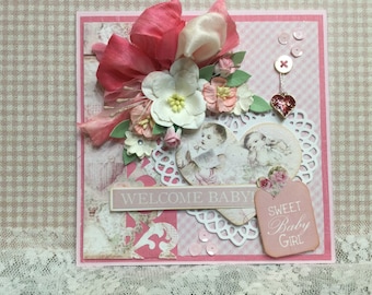 Welcome Baby Girl Handmade Greeting Card