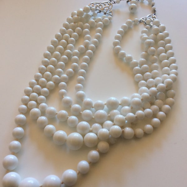 White Bead Necklace Etsy