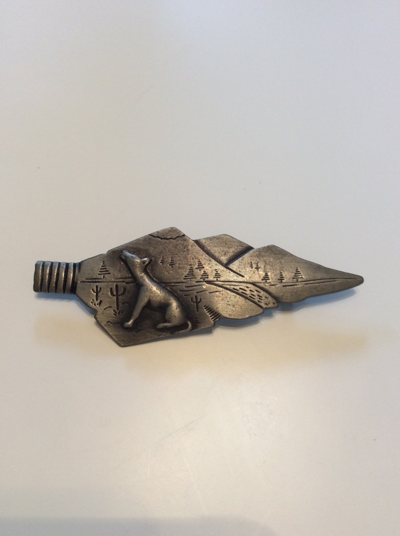 Vintage large pewter wolf brooch