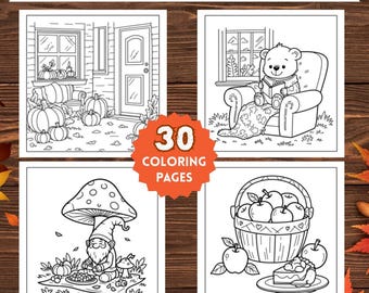 Cozy Autumn Coloring Pages: Pumpkins, Sweaters, Leaves (PDF Download)