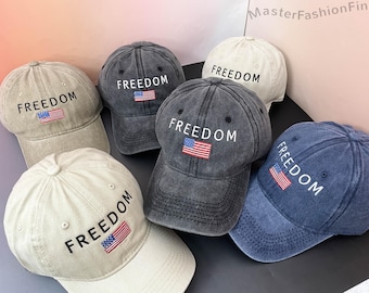 Freedom Embroidered Baseball Cap | Vintage Patriotic USA Flag Hat | American Pride Unisex Hat
