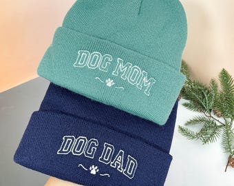 Personalized Dog Mom & Dog Dad Beanie | Custom Embroidered Pet Lover Hat | Christmas Gift for Dog Parents