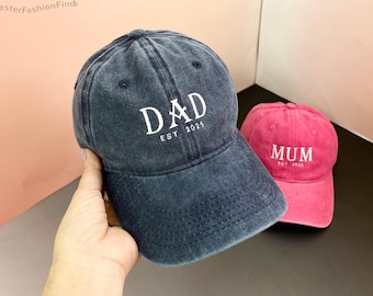 Bonnet brodé papa personnalisé | Bonnet de grand-père personnalisé avec l'année de l'Est | casquette de baseball vintage pour nouveau papa | Cadeau fête des pères, fête des mères