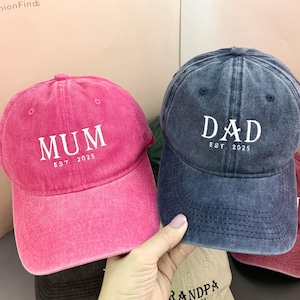 Bonnet brodé papa maman personnalisé avec année Est | Casquette de baseball unisexe | Cadeau pour nouveau papa maman | Cadeau fête des mères, fête des pères pour maman, papa