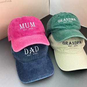 Bonnet brodé papa personnalisé | Bonnet de grand-père personnalisé avec l&#39;année de l&#39;Est | casquette de baseball vintage pour nouveau papa | Cadeau fête des pères, fête des mères