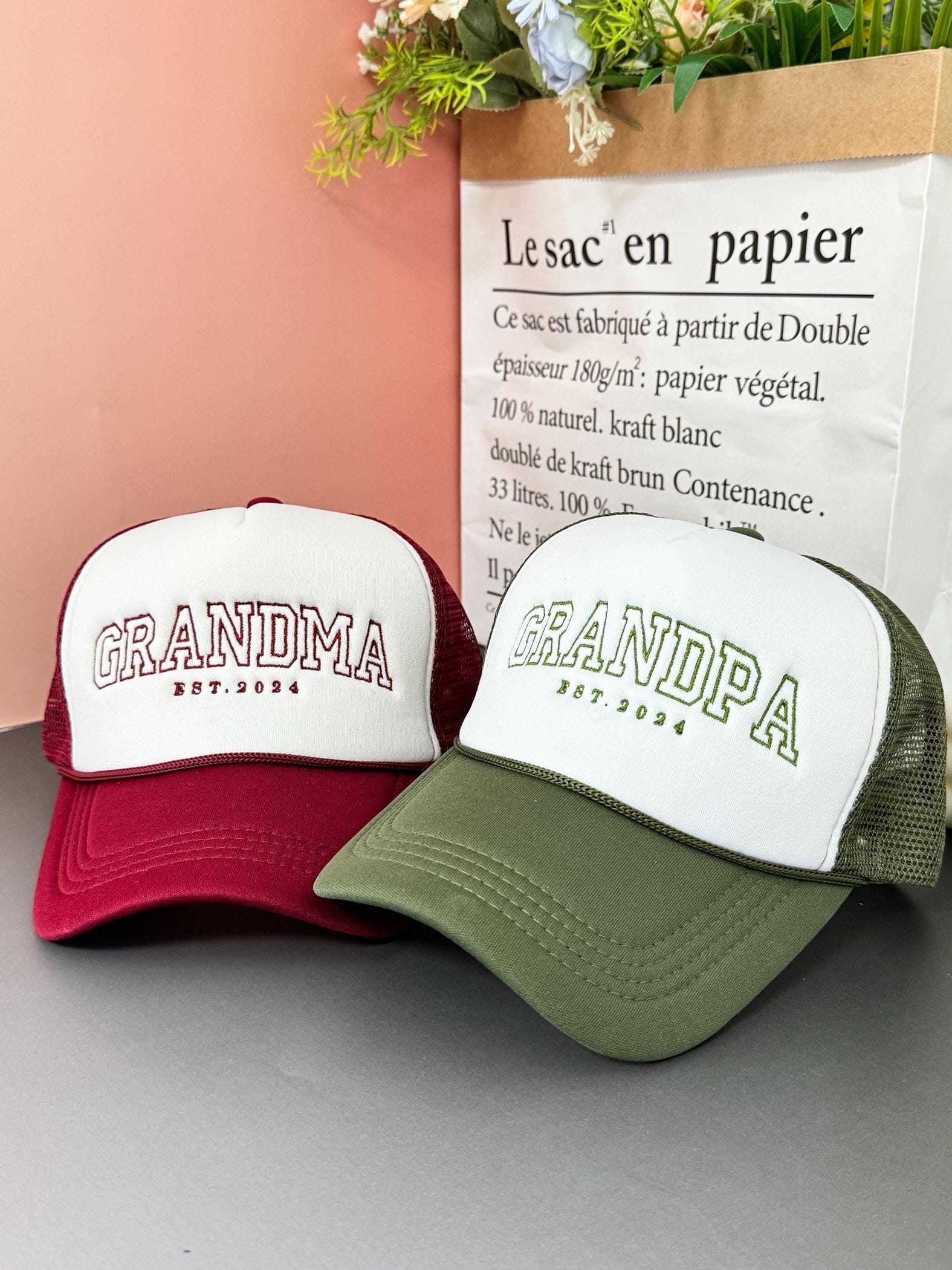 Embroidered Grandma & Grandpa Trucker Hats | Custom Date | New Grandparent Gift | Baby Reveal | Mothers Day, Fathers Day, Christmas Gift