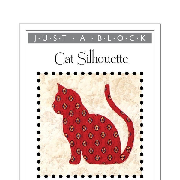 Cat Silhouette appliqué block, cat applique pattern PDF