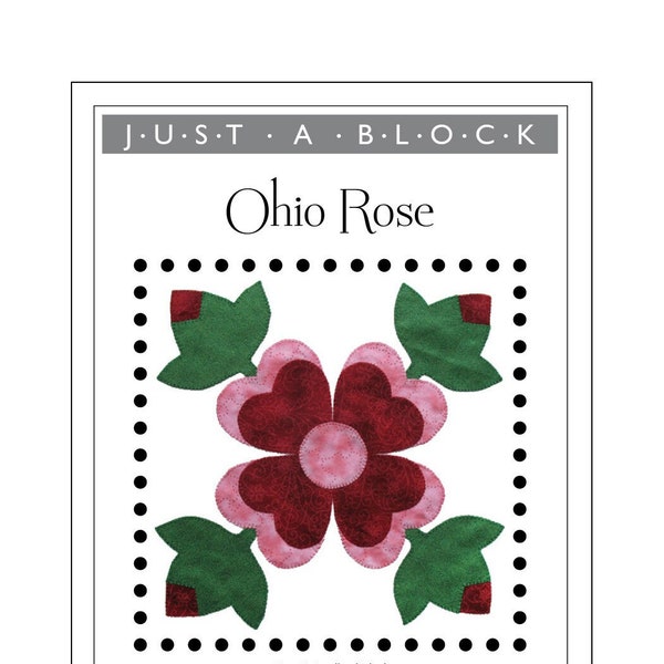Ohio rose appliqué block, traditional applique pattern PDF
