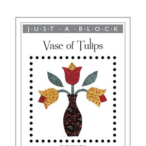 Vase of Tulips appliqué block, tulip applique pattern PDF