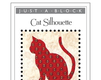 Cat Silhouette appliqué block, cat applique pattern PDF