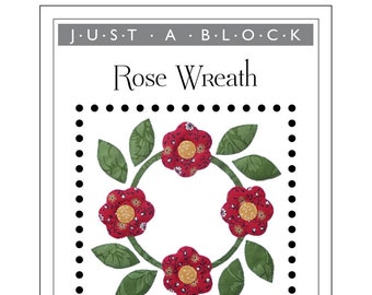 Rose Wreath appliqué block, traditional applique pattern PDF