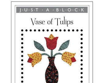Vase of Tulips appliqué block, tulip applique pattern PDF