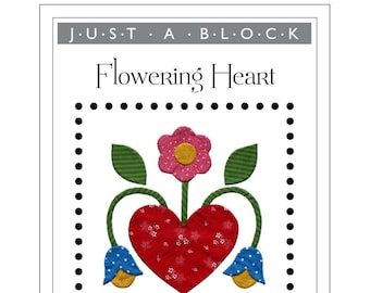 Flowering Heart appliqué block, heart and flower applique pattern PDF