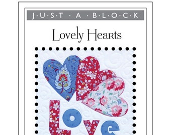 Lovely Hearts appliqué block, heart applique pattern PDF