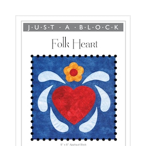 Folk Heart appliqué block, heart applique pattern PDF