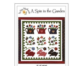 Garden Quilt Pattern, Bunnies, Watering Cans, Floral Appliqué
