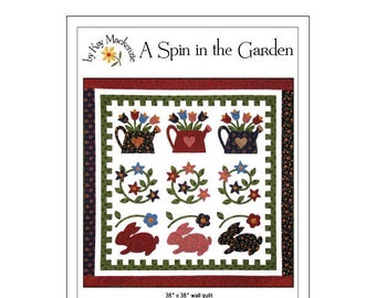 Garden Quilt Pattern, Bunnies, Watering Cans, Floral Appliqué