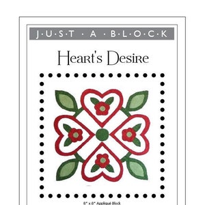 Heart&#39;s Desire appliqué block, heart applique pattern PDF
