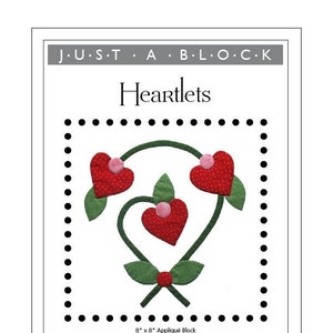 Heartlets appliqué block, heart applique pattern PDF