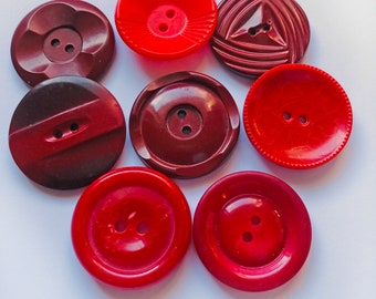 8 Large Red Vintage Buttons 1-1/8"