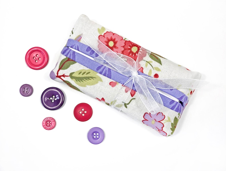 Pink and Purple Floral Print Fabric Tissue Cover