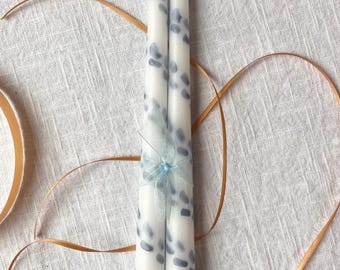 Nautical Seaside Candles •  Blue Pastel • Wax-Painted • Taper Candles • Ocean