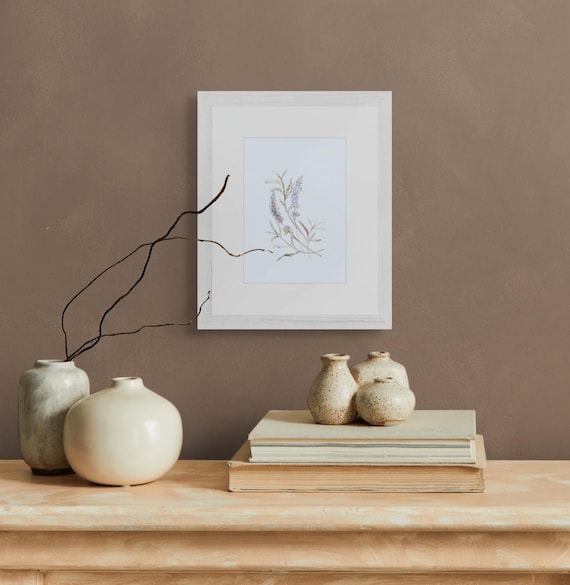 Framed Print • Lavender Botanical Illustration • Pastel Blue Hues