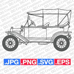 Ford Model T Side Classic Car SVG Clip Art Graphic Art Download istantaneo Illustrazione Car Vector svg eps png jpg Stencil Automotive File