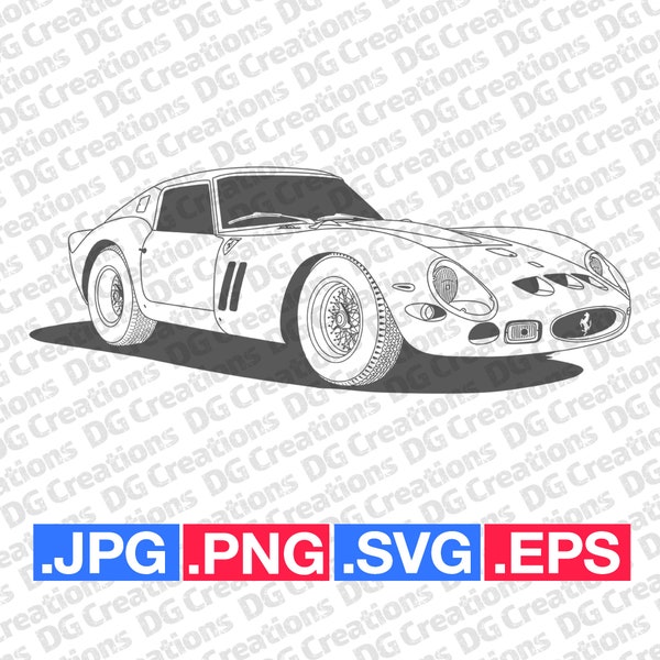 Ferrari 250 GTO Classic Sportscar Car SVG Clip Art Graphic Art Instant Download Illustration Vector svg eps png jpg Stencil Automotive File