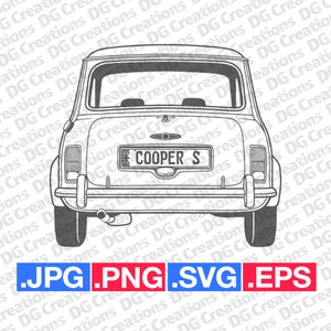 Mini Cooper S Classic 1967 Coche trasero SVG Clip Art Arte Gráfico Descarga Instantánea Ilustración Coche Vector svg eps png Coche Plantilla Automotriz