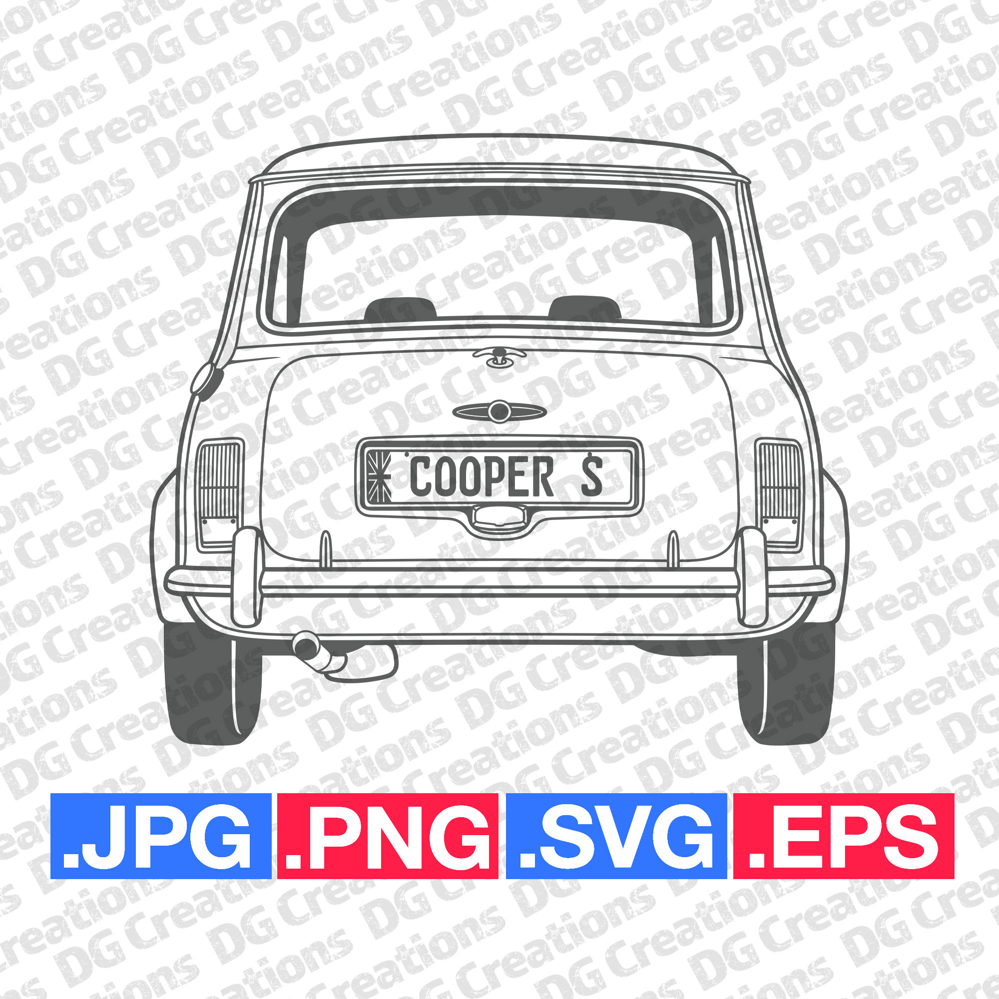 Mini Cooper S Classic 1967 Coche trasero SVG Clip Art Arte Gráfico Descarga Instantánea Ilustración Coche Vector svg eps png Coche Plantilla Automotriz