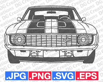 Chevrolet Camaro 1969 Z/28 Front Car SVG Clip Art Graphic Art Instant Download Illustration Vector svg eps png jpg Stencil Automotive File