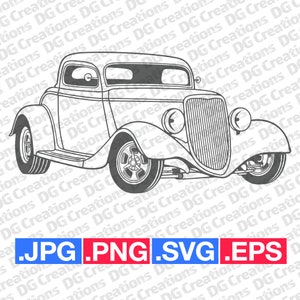 Ford Classic 1934 Streetrod silhouet auto SVG Clip Art Grafische kunst Instant Download illustratie auto Vector svg eps png Stencil Automotive