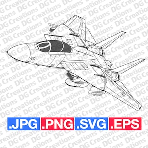 F-14 Tomcat Jet Fighter Modern War Plane Airplane Jet SVG Clip Art Graphic Art Instant Download Illustration Vector svg eps png jpg Stencil