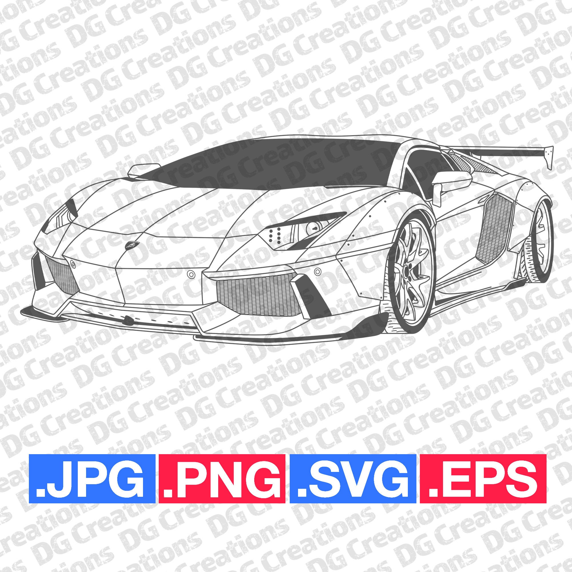 Lamborghini Aventador Liberty Walk Full Car SVG Clip Art Graphic Art Instant Download Illustration Car Vector svg eps png Stencil Automotive
