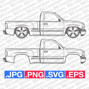 Chevrolet Silverado 1500 Pick Up Truck 2000 Car SVG Clip Art Graphic Art Instant Download Illustration Vector svg eps png Stencil Automotive