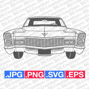 Cadillac Deville 1968 avant de voiture SVG Clip Art art graphique téléchargement immédiat Illustration voiture vecteur svg eps png jpg pochoir fichier automobile
