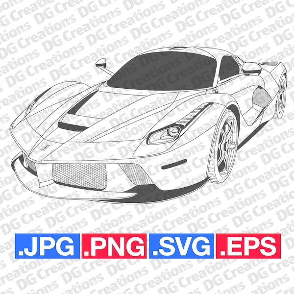 Ferrari LaFerrari Supercar Sportscar Front Car SVG Clip Art Graphic Art Instant Download Illustration Vector svg eps png Stencil Automotive