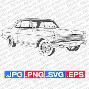 Chevrolet Nova 1962 3QRT Muscle Car SVG Clip Art Graphic Art Instant Download Illustration Vector svg eps png jpg Stencil Automotive File