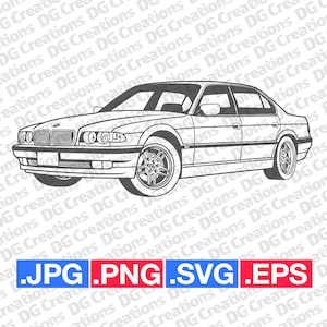 BMW 740IL E38 1999 3QTR Front Car SVG Clip Art Graphic Art Instant Download Illustration Vector svg eps png jpg Stencil Automotive File