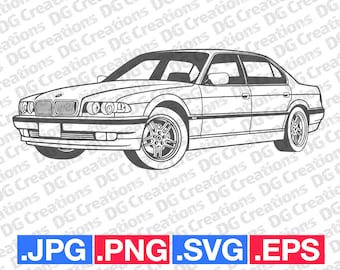 BMW 740IL E38 1999 3QTR Front Car SVG Clip Art Graphic Art Instant Download Illustration Vector svg eps png jpg Stencil Automotive File