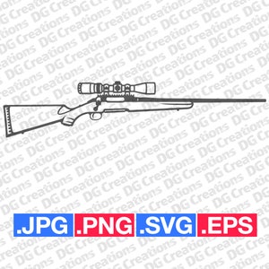 Rifle de caça .308 com escopo SVG Clip Art Arte gráfica Download instantâneo Ilustração de arma de fogo Vetor de arma svg eps png jpg Arquivo de rifle estêncil