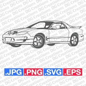 Pontiac Firebird Trans-Am 1999 3QTR Silhouette Car SVG Clip Art Graphic Art Instant Download Illustration Vector svg eps Stencil Automotive