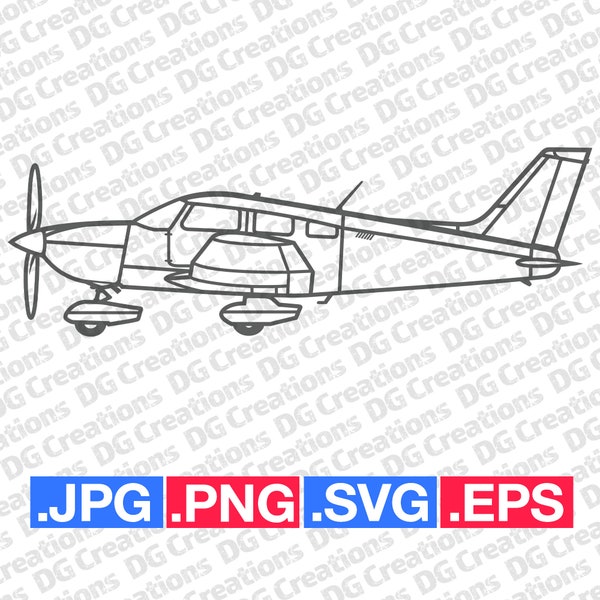 Piper Archer III Airplane Side SVG Clip Art Graphic Art Instant Download Illustration Vector svg eps png jpg Stencil