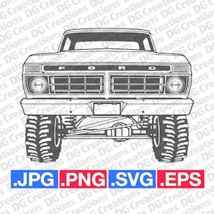 Ford F150 4x4 1977 Camioneta delantera SVG Clip Art Arte Gráfico Descarga Instantánea Ilustración Coche Vector svg eps png jpg Plantilla Automotriz