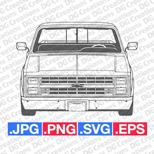 Chevrolet C10 Pick Up Truck 1983 Front SVG Clip Art Graphic Art Instant Download Illustration Vector svg eps png jpg Stencil Automotive