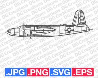 B-26 Marauder War Airplane Side WW2 Era SVG Clip Art Graphic Art Instant Download Illustration Vector svg eps png jpg Stencil