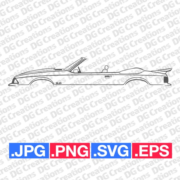 Ford Mustang 5.0 Foxbody Convertible Car SVG Clip Art Graphic Art Instant Download Illustration Car Vector svg eps png Stencil Automotive