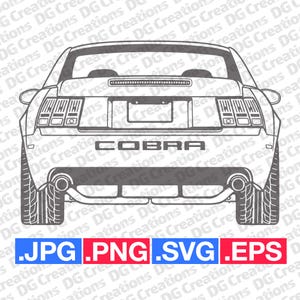 Ford Mustang SVT Cobra 2004 achterste auto SVG Clip Art Graphic Art Instant Download illustratie auto Vector svg eps png jpg Stencil Automotive
